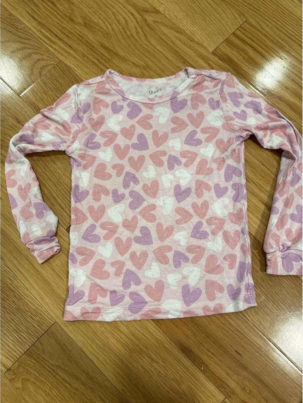 Bamboo Quince Toddler 2T Pink Heart Print Long Sleeve Top